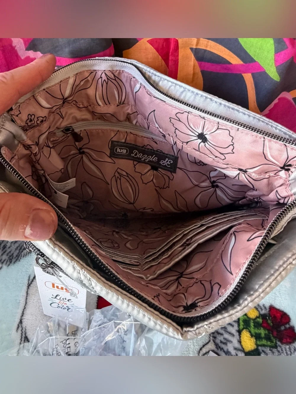 Lug Dazzle SE Metallic Silver Quilted Cosmetic Crossbody Bag, NWT